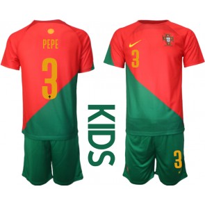 Portugal Pepe #3 Hjemmebanesæt Børn VM 2022 Kort ærmer (+ korte bukser)